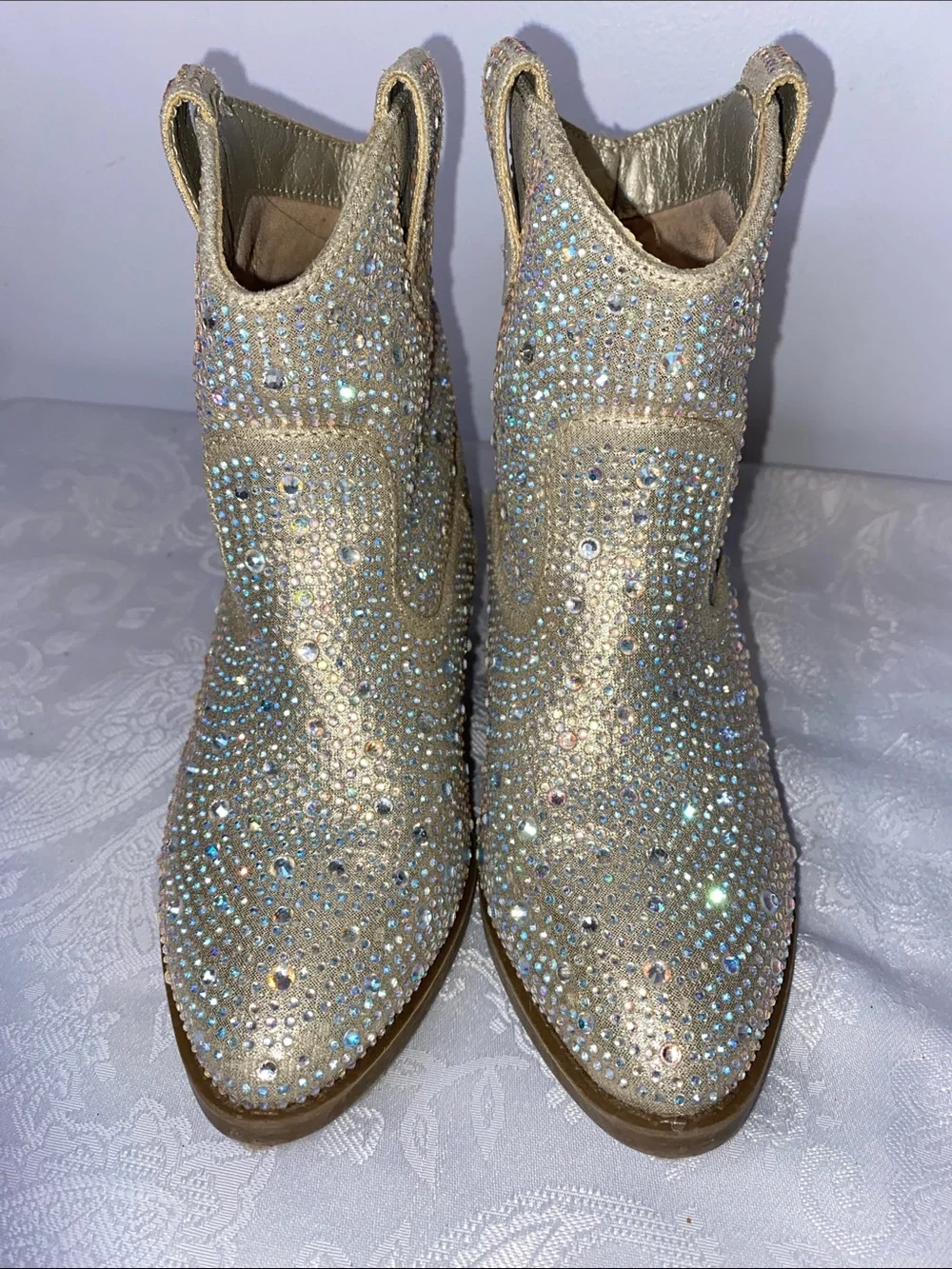Pre owned girls Forever Link River Gold Rhinestone Bling Cowboy Boots, sz. 10